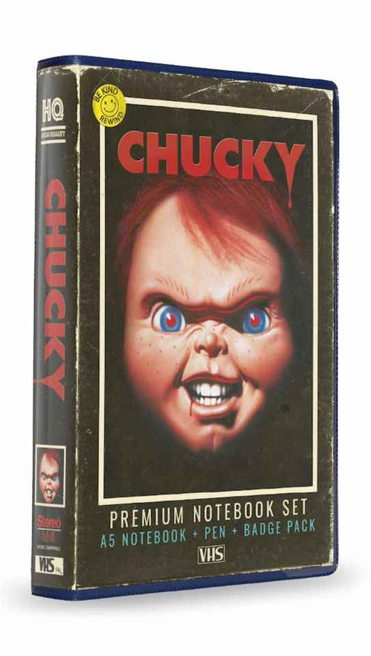 Chucky Notebook, Pen and Badge Set in Collectible VHS Box