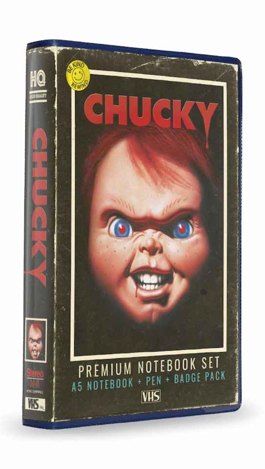 Chucky Notebook, Pen and Badge Set in Collectible VHS Box