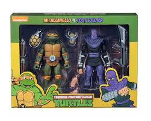 (NECA) Teenage Mutant Ninja Turtles – 7” Scale Action Figure – Cartoon Michelangelo vs Foot Solider 2 Pack