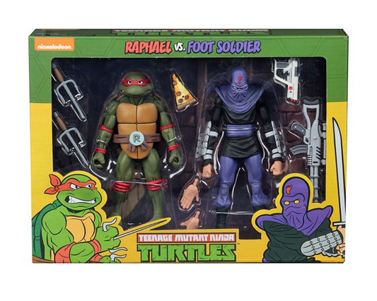 (NECA) Teenage Mutant Ninja Turtles – 7” Scale Action Figure – Cartoon Raphael vs Foot Solider 2 Pack