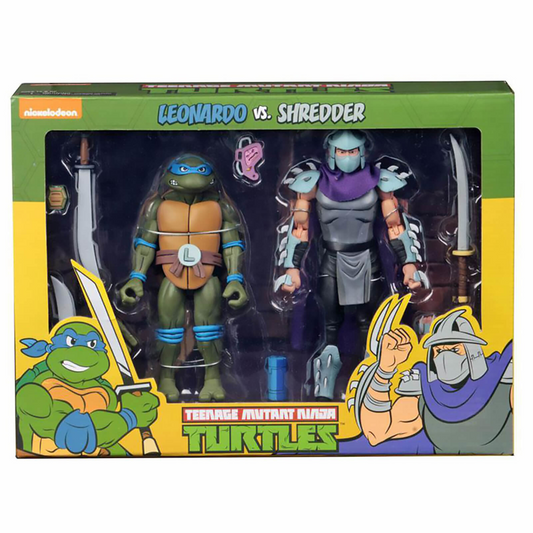(NECA) Teenage Mutant Ninja Turtles – 7” Scale Action Figure – Cartoon Leonardo vs Shredder 2 Pack